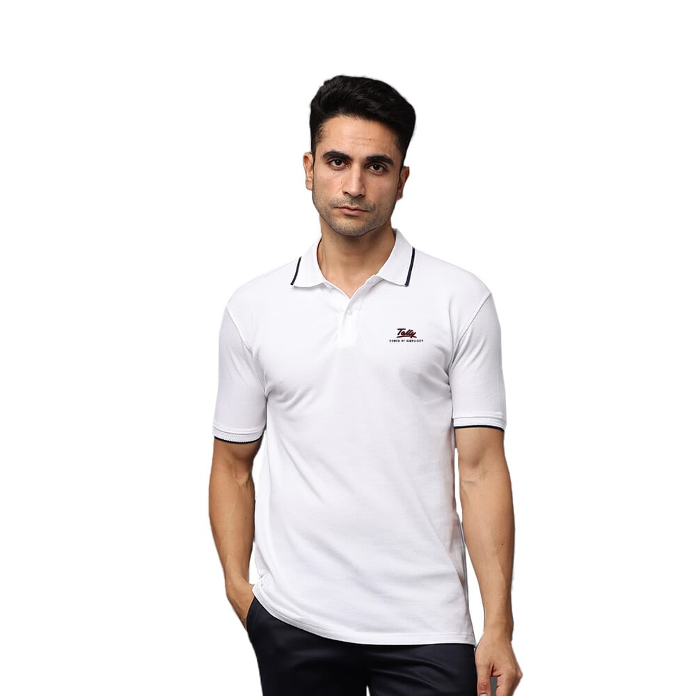 Greys & Blues Pima Polo T-Shirt - White With Black Tipping